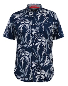 D555 Finley Hawaiian AOP S/S-Hemd mit Button-Down-Kragen, Marineblau